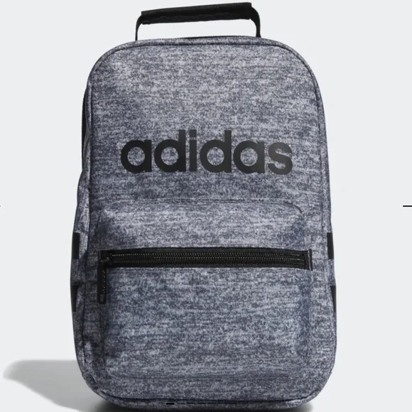 Adidas Lunch Bag Gray Santiago Black Stripes Logo Insulated Soft Cooler NWT - Picture 2 of 6